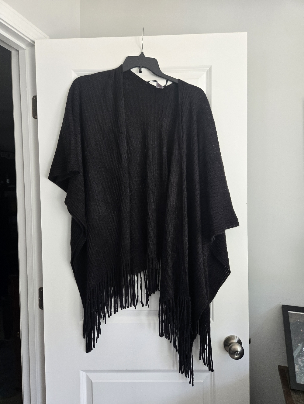 Faded Glory Women's Solid Black Ribbed Knit Ruana Shawl Sweater